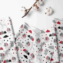 Bacati - Woodlands Red Black Gray 3 Pc Cotton Toddler Bed Sheet Set