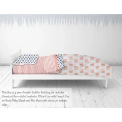 Bacati - Olivia Coral/Navy Buck/Feathers/Triangles Muslin 4 Pc Toddler Bedding Set -Baby Products Store GUEST 046c7502 1f80 4ca1 9431 c4ddd2a07218