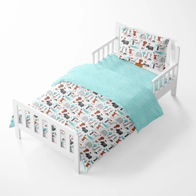 Bacati - Jungle Safari Animals Aqua/Orange/Gray 5 Pc Cotton Toddler Bedding Set 5 Bacati - Jungle Safari Animals Aqua/Orange/Gray 5 Pc Cotton Toddler Bedding Set - Image 3