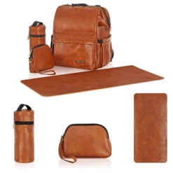 Hannah & Sophia Soho Large Traverse Baby Diaper Bag Backpack In Cognac, Water Resistant Changing Pad & Mini Mom Tote Included, Brown -Baby Products Store GUEST 2684b967 61b7 4b41 999c 9c45eb788d9b
