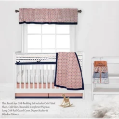 Bacati - Olivia Coral Navy 6 Pc Crib Bedding Set With Long Rail Guard Cover -Baby Products Store GUEST 310cf63d 9f3c 4962 b273 9a22c8a49927