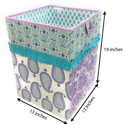 Bacati - Isabella Paisley Aqua/Lilac/Purple Collapsible Laundry Hamper 5 Bacati - Isabella Paisley Aqua/Lilac/Purple Collapsible Laundry Hamper - Image 3