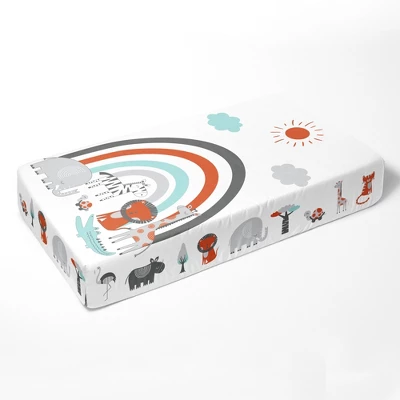 Bacati - Jungle Safari Animals Aqua/Orange/Gray 5 Pc Cotton Toddler Bedding Set 8 Bacati - Jungle Safari Animals Aqua/Orange/Gray 5 Pc Cotton Toddler Bedding Set - Image 6