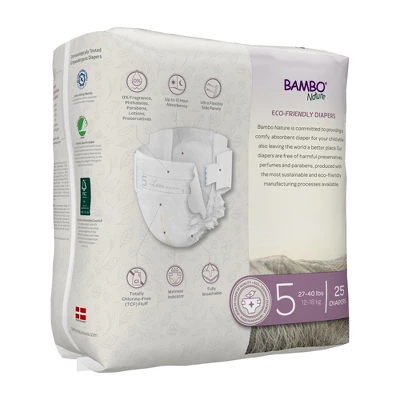 Bambo Nature Baby Diapers, Heavy Absorbency, Eco-Friendly, Size 5, 25 Count, 3 Packs, 75 Total 3 Bambo Nature Baby Diapers, Heavy Absorbency, Eco-Friendly, Size 5, 25 Count, 3 Packs, 75 Total