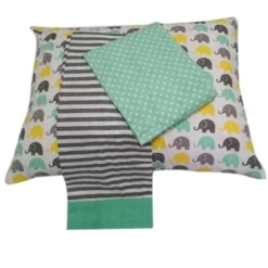 Bacati - Elephants Mint Yellow Gray 3 Pc Toddler Bed Sheet Set
