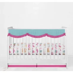 Bacati - Little Dino Girls Fuchsia/Aqua Muslin 5 Pc Crib Bedding Set With Long Crib Rail Guard Cover -Baby Products Store GUEST 6682268a 3bba 4346 806a b013af4d64b7