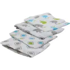 Bacati - Elephants Aqua/Lime/Gray Muslin Swaddling Blankets Set Of 4 -Baby Products Store GUEST 6757f356 8969 484a ba32 9540b0c2b777