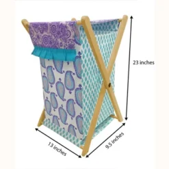 Bacati - Isabella Paisley Aqua/Lilac/Purple Laundry Hamper With Wooden Frame