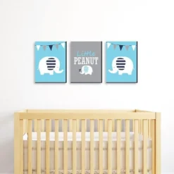 Big Dot Of Happiness Blue Elephant - Baby Boy Nursery Wall Art And Kids Room Decorations - Gift Ideas - 7.5 X 10 Inches - Set Of 3 Prints