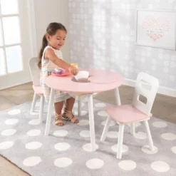 Round Storage Table And Chair Set White/Pink - KidKraft