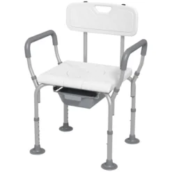 HOMCOM 3-in-1 Shower Chair With Back And Arms, Height Adjustable Bedside Commode, Raised Toilet Seat For Seniors, Disabled -Baby Products Store GUEST 9cc37769 7868 41c6 bda7 310a64f97e2d