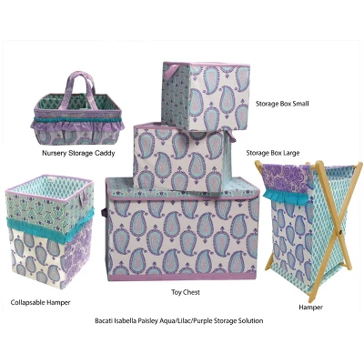 Bacati - Isabella Paisley Aqua/Lilac/Purple Collapsible Laundry Hamper 6 Bacati - Isabella Paisley Aqua/Lilac/Purple Collapsible Laundry Hamper - Image 4