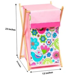 Bacati - Botanical Pink Laundry Hamper With Wooden Frame