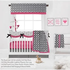 Bacati - Love Black Fuschia 10 Pc Crib Bedding Set With Long Rail Guard Cover -Baby Products Store GUEST b52145d8 c35d 4042 8f8a 24b9f328ace7