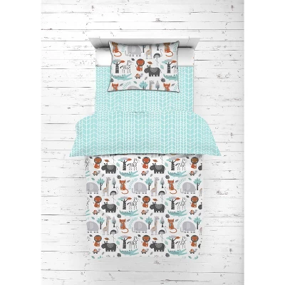 Bacati - Jungle Safari Animals Aqua/Orange/Gray 5 Pc Cotton Toddler Bedding Set 11 Bacati - Jungle Safari Animals Aqua/Orange/Gray 5 Pc Cotton Toddler Bedding Set - Image 9