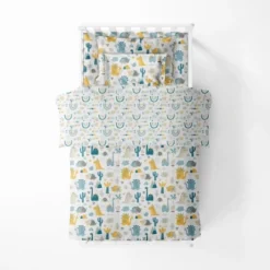 Bacati - Little Dino Boys Teal/Yellow Muslin 5 Pc Toddler Bedding Set With Dec Pillow -Baby Products Store GUEST d8800ba8 9fe9 4d11 b98e e21651151ba2