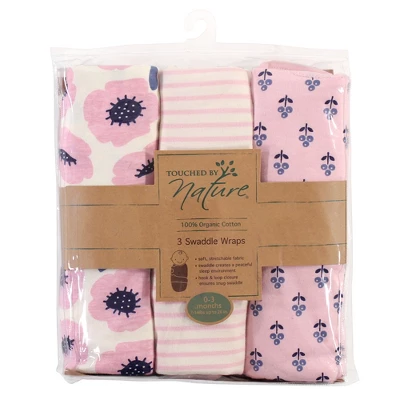 Touched By Nature Infant Girl Organic Cotton Swaddle Wraps, Blossoms, 0-3 Months 3 Touched By Nature Infant Girl Organic Cotton Swaddle Wraps, Blossoms, 0-3 Months