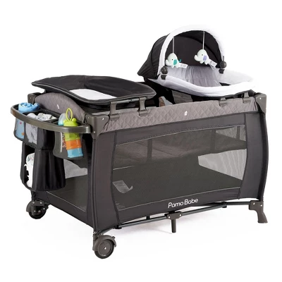 Pamo Babe Foldable Portable Nursery Center Foldable Bassinet Play Yard Crib Sleeper With 2 Wheels, Changing Table, And Carry Bag, Gray 3 Pamo Babe Foldable Portable Nursery Center Foldable Bassinet Play Yard Crib Sleeper With 2 Wheels, Changing Table, And Carry Bag, Gray