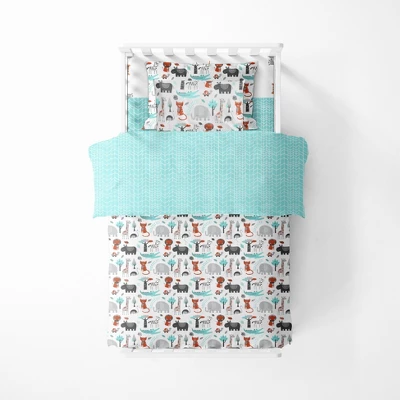 Bacati - Jungle Safari Animals Aqua/Orange/Gray 5 Pc Cotton Toddler Bedding Set 6 Bacati - Jungle Safari Animals Aqua/Orange/Gray 5 Pc Cotton Toddler Bedding Set - Image 4