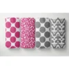 Bacati - Ikat Dots Leopard Pink Grey Girls 10 Pc Crib Set With Long Rail Guard Cover & 4 Muslin Swaddling Blankets