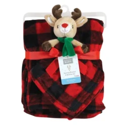 Hudson Baby Unisex Baby Plush Blanket With Security Blanket, Rudolph, One Size