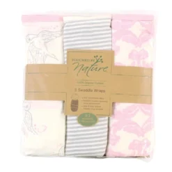 Touched By Nature Infant Girl Organic Cotton Swaddle Wraps, Bird, 0-3 Months