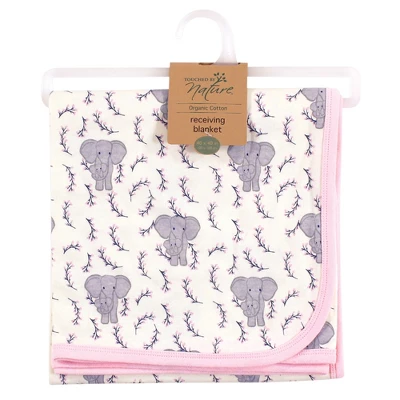 Touched By Nature Baby Girl Organic Cotton Swaddle, Receiving And Multi-purpose Blanket, Pink Elephant, One Size 3 Touched By Nature Baby Girl Organic Cotton Swaddle, Receiving And Multi-purpose Blanket, Pink Elephant, One Size