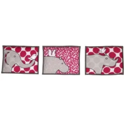 Bacati - Ikat Dots Leopard Pink Grey Muslin Girls 10 Pc Crib Set With Wall Hangings & Mobile